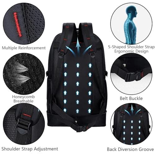 Wesoke 65L Hiking Backpack Expandable Travel Hiking Daypacks, Large Camping Backpack for Men Women, Foldable Lightweight Outdoor Sport Backpacking Backpack for Climbing Touringr, Black — view 6