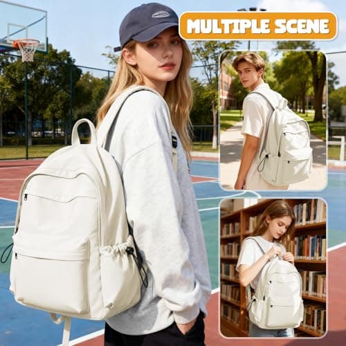 WEPLAN School Backpack Womens Secondary School Bag for Girls Boys Teenage College Rucksack Bag for Women Lightweight Casual Daypacks Bookbag Waterproof 14 inch Laptop Backpack Work Travel,F3-Beige — view 6