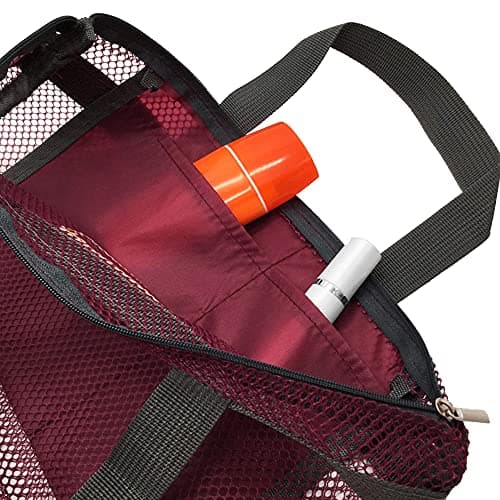 Mesh Shower Caddy Bag, Quick Dry Portable Tote Bag and Inner Pocket, Lightweight Bath Organizer for College Dorm Bathroom, Swimming, Gym, Beach, Travel (Red) — view 4
