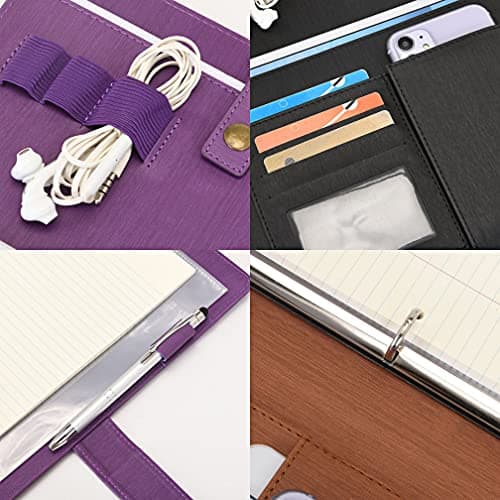 Wonderpool A4 PU Leather Portfolio Holder Ring File Document Case with Removable Binder Clipboard, Multi Pocket and Legal Pad for Business Organizer Interview and Meeting (Purple) — view 6