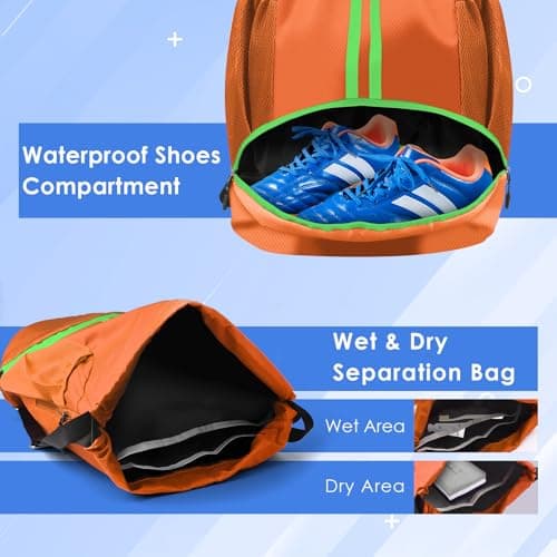 BROTOU Unisex Drawstring Backpack, Waterproof Gym Bag, Large Oxford PE Pack, Students School Backpack, Durable Sports Ball Bag, with Shoe Bag (A, Orange) — view 2