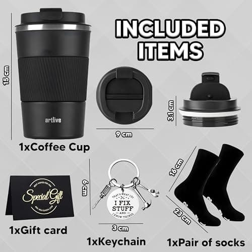 Artlive Coffee Gifts for Men-Coffee Cup, Socks & Keychain - Father Day Gifts - Birthday Gifts for Him, Men, Dad, Brother, Friend - Thank You Gift & Presents for Men Travel Mug — view 3