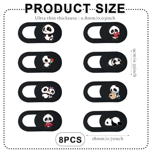 Webcam Cover [8Pack], 18x9x0.7mm Cute Panda Laptop Camera Cover Slide, Ultra Thin Funny Camera Privacy Cover Sliding for Smartphones, Tablets (Black) — view 2