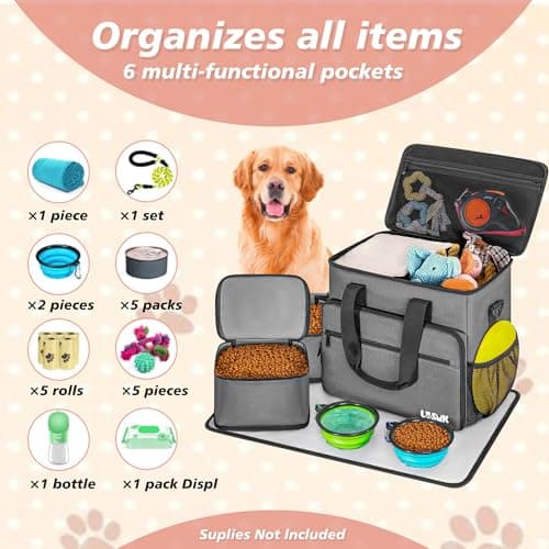 Dog Travel Bag, Includes 2 Food Containers, 2 Foldable Bowls, 1 Feeding Mat — view 6