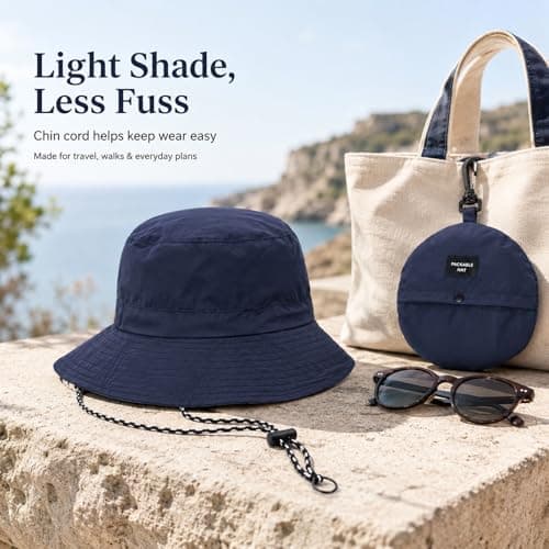 GEEKPC Waterproof Packable Bucket Hat with UPF50+ Wide Brim Sun Protection - Adjustable Chin Cord Foldable Sun Hat for Men Women Travel Fishing Hiking Outdoor Activities Camping Beach Navy — view 4