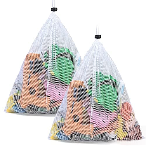Peygre 2 Pcs Large Mesh Drawstring Bag, Beach Tote