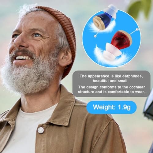 Aolso Mini Digital Sound Aid Voice Enhancer, Rechargeable Sound Headphones for Seniors, Invisible Design, Noise Cancelling, in-Ear Audio Headphones Device with Charging Case-Red&Blue-Square Case — view 2