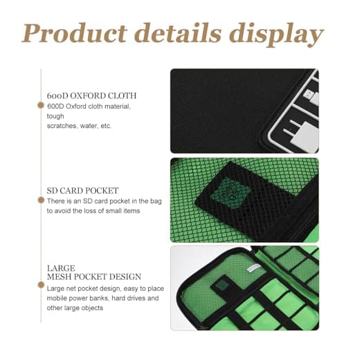 OUNONA Cable Organizer Bag Waterproof Black 600d Oxford Cloth Compact — view 5