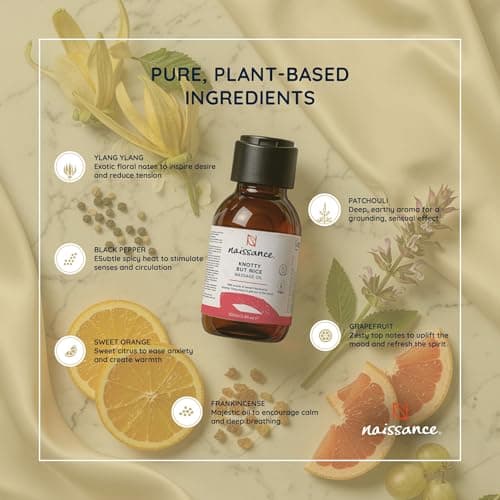 Naissance 'Knotty But Nice' Massage Oil 100ml, 100% Blend of Grapeseed with Ylang Ylang, Patchouli, Clary Sage, Orange, Grapefruit, Frankincense, Black Pepper Essential Oils — view 5