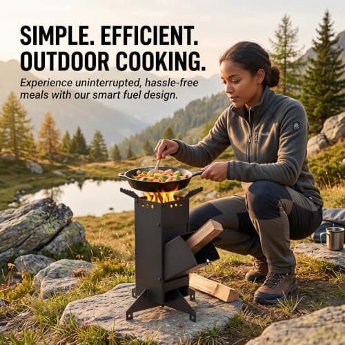 Crystals Heavy Duty Rocket Wood Burning Stove, Portable Camping Cooking Stove for Outdoor Cooking, Compact Metal Rocket Stove for Camping, Hiking and Fishing — view 5