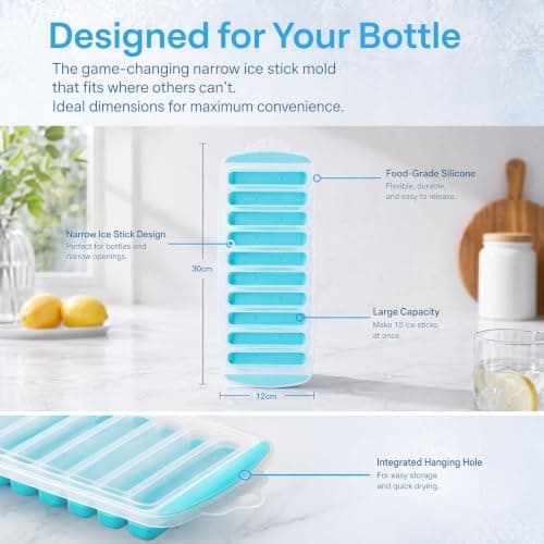 Silicone Ice Cube Tray with Lid for Water Bottles, Easy Release Long Ice Sticks Moulds, Stackable No-Spill Ice Tray for Sports Drinks, Whiskey and Cocktails — view 2