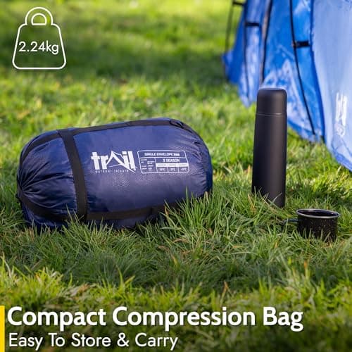 Trail Luxury Sleeping Bag, Cotton Flannel Lined, Double Layer Fill, 3 to 4 Season, Envelope Sleeping Bag with Compact Compression Bag, Single Adult, 220cm x 85cm (300gsm) — view 6