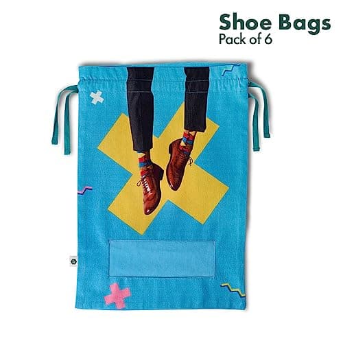 Hexafun 100% Organic Printed Cotton Women's Shoe Bags for Travel and Storage | for Dustproof Packing | Portable Footwear Organizer Bag | Drawstring Shoe Cover- Pack of 6 — view 3