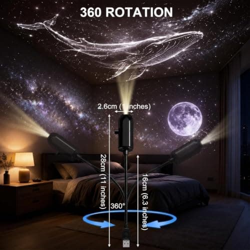 Plug and Play Star Projector Night Light – HD Glass Lens, 360° Flexible Neck, USB Powered, Interchangeable Theme Discs, Portable Galaxy Lamp for Bedroom, Home Theater, Car, or Travel (12 Slides) — view 5