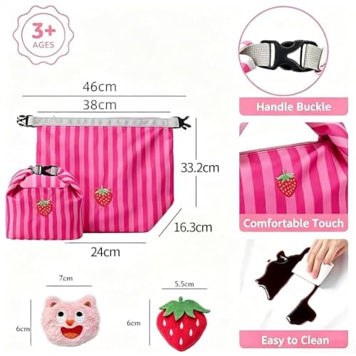QZLSAYSL Lunch Bags for Women, Girls Insulated Lunch Bag，Pink Strawberry — view 2