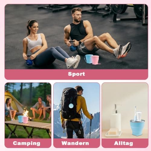 Pack of 3 Foldable Silicone Travel Cups with Lid, 260 ml Camping Cup, Foldable, BPA-Free, 304 Stainless Steel Rim, Portable and Reusable Cups for Travel, Camping, Hiking, Outdoor Sports — view 5
