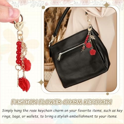 sourcing map Flower Charm Keychain Cute Resin Rose Gold with Jewelry Box — view 4