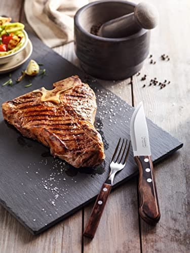 Tramontina 5” Jumbo Steak Knives, Sharp Knife with Wooden Handle, ‎Camping, Kitchen, Rustic, Dishwasher Safe (4 Pcs Knife Set) — view 3