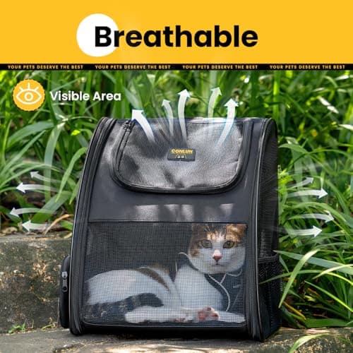 Conlun Cat Backpack Carrier for Small Dogs and Cats Fit Up to 7kg,Small Dog Backpack,Expandable & Foldable with 3-Side Mesh Windows,Pet Carrier for Travel & Hiking Friendly,Black — view 6