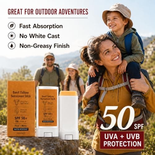 2 Pack Beef Tallow Sunscreen Stick SPF 50+,Natural Sunscreen for Face&Body — view 5