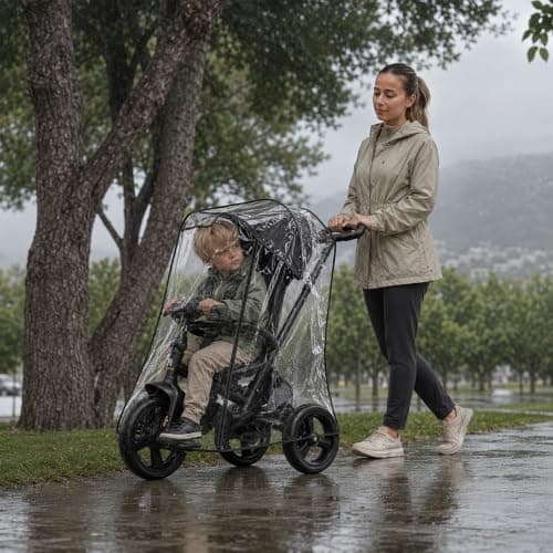 Deryan Universal Rain Cover for Tricycles, Protects Against Rain and Wind, Rain Cover for Children's Tricycles, Travel Weather Protection, Windproof and Waterproof, Transparent — view 4