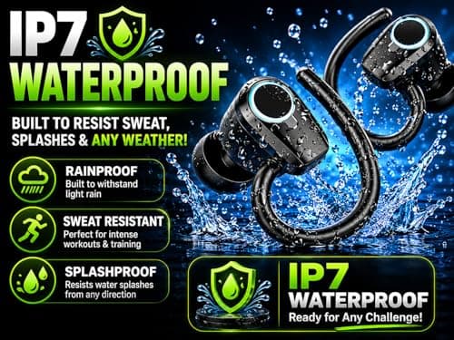 wowtravel Wireless Earbuds Bluetooth 5.3 Sport Headphones with Earhooks 50H Playtime Dual LED Display HiFi Stereo Bass IPX4 Waterproof In Ear Earphones USB C Fast Charge — view 4