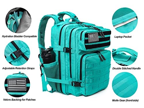 LHI Military Tactical Backpack for Men and Women 45L Large waterproof Rucksack for School, Hiking, Trekking, Hunting(lake blue) — view 5