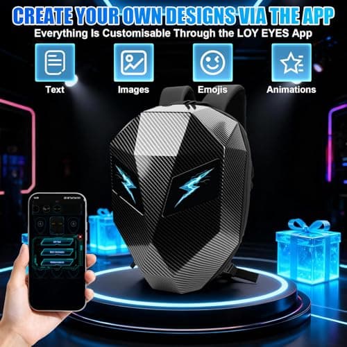 WODHMIEY LED Motorcycle Backpack Gift Idea for Men & Teenagers, Programmable Pixel Display Helmet Backpack 3D Hard Shell & Carbon-Fiber Look, Water-Resistant Laptop Daypack for Travel School Daily Use — view 3