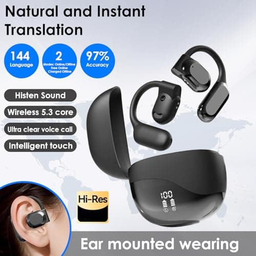 Language Translation Earbuds, 3-in-1 AI Translator Earbuds Real Time for Android iOS, 144 Languages Earbuds Translators Earphones for Business Travel Learning (Black) — view 2