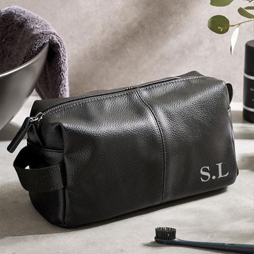 Just Giftz Personalised Men's Wash Bag, PU Leather, Strap, Custom Initials — view 2