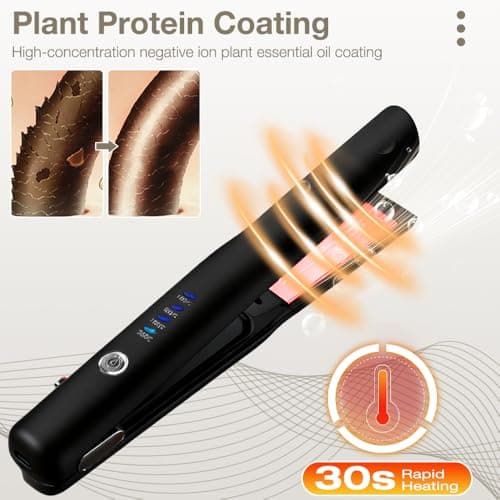 Cordless Hair Straighteners, 2 in 1 Mini Hair Straightener and Curler with 4 Temp Settings & Fast Heating, USB Rechargeable Travel Straighteners Mini Portable for Short to Long (Black) — view 5