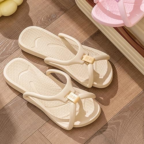 DFSDJEUW lady slipper uk sale Foldable Couple Travel Slippers Men Women Hotel Non Slip Travel To Carry Convenient Indoor Home Bathroom Quick Drying Soft Flip Flops flip flops women Beige 3.5 — view 2