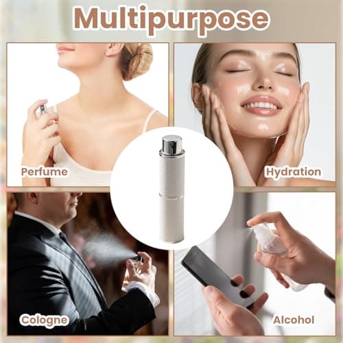 VOYANTE Perfume Atomiser Refillable, 8ml Leather Refillable Perfume Bottle in Pocket & Handbag, Rotary Press Portable Dispenser Bottle, Mini Fragrance Atomiser for Travel, Vacation, White — view 5