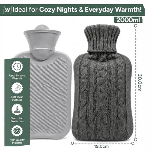 Zuvo Hot Water Bottle with Soft Knitted Cover, 2L, Leakproof, for Adults — view 4