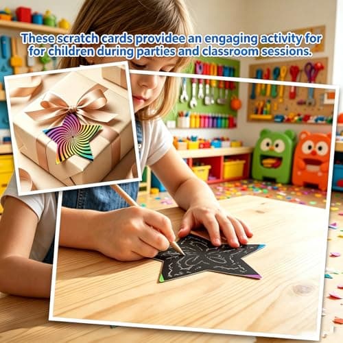 Scratch Art Party Bag Fillers, Rainbow Scratch Paper Creative Activities, Star-Shaped Scratch Cards with Bamboo Stylus, 48-Piece Set for Classroom Projects and Travel Entertainment — view 5
