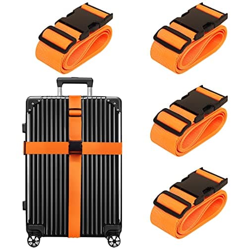 Chelmon - Luggage Straps for Suitcases TSA Approved (4 Units), Orange Color