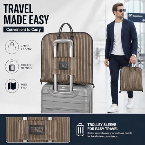 Garment Bag for Travel, 100 x 60 cm Foldable Suit Carrier with Trolley Sleeve & Leather Handles, Waterproof Oxford Fabric, Wrinkle-Free Hanging Clothes Bag for Suits, Coats — view 2