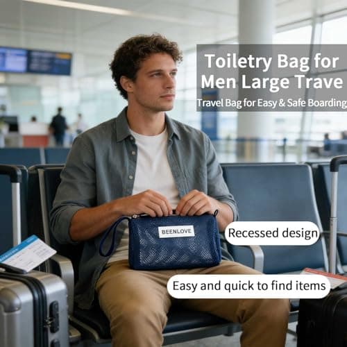 Mesh Travel Toiletry Bag,Large Capacity 2.7L Portable Makeup Bag with Handle for Travel,Gym,Beach & Daily Storage(Blue) — view 3