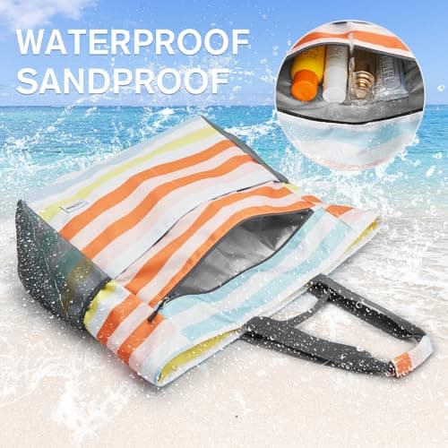 G4Free Large Beach Bag for Women Waterproof Sandproof Beach Tote Bag with Makeup Bag Zipper Pocket — view 6