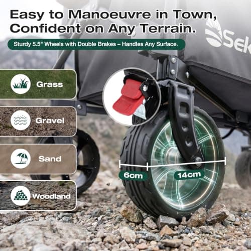 Sekey Festival Trolley with Expandable Tailgate - 350-500L, 440LB Heavy Duty Folding Camping Wagon, Brake, All-Terrain Wheels, Patented 4-Way Folding & One-Click Adjustable Handle, Beach Cart - Grey — view 5