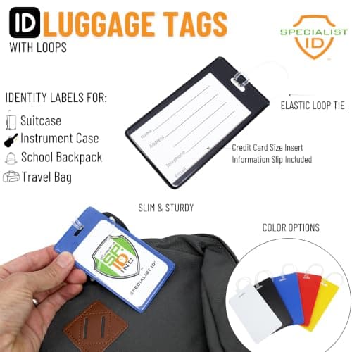 Specialist ID 5 Pack Of Slim And Sturdy Backpack/Luggage Id Bag Tags With Worm Loops One Size Assorted Colors — view 3