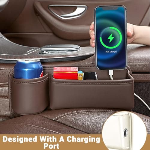 Huakaile Beige Car Seat Gap Filler Organizer, Multifunctional Car Leather Cup Holder Gap Bag Pocket, Universal Car Seat Storage Box for Women Men Truck Auto Phone Glasses Key (Beige) — view 6