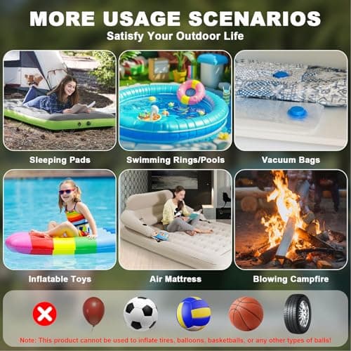 Portable Air Pump for Inflatables: 4000mAh Type-C Rechargeable Battery Powered Ultra-Mini Electric Air Pumps with 5 Nozzles & Camping Light for Air Mattress Air Bed Pool Floats Raft (White) — view 4