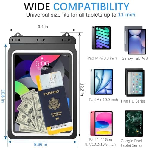 Waterproof Tablet Case, Tablet Pouch Dry Bag Fit iPad 11“ A16 Pad Pro 10.5 New iPad 9.7 2017/2018 iPad Air 4/3 10.9" 2022/2020 iPad 10.2" Galaxy Tab S10 /S8/S7,Android Tablet Up to 11 inch — view 4