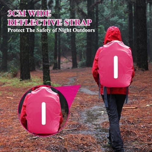 Waterproof Backpack Cover with Reflective, 15L-25L Rucksack Rain Cover with Storage bag, Rainproof Rucksack Cover for Hiking Camping Traveling Cycling (Pink, S) — view 5