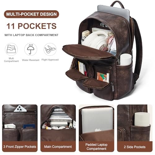 Shrrie Laptop Backpack for Women 16 Inch,Vegan Leather Travel Backpack Purse Work Business Computer Backpacks Teacher Nurse College Laptop Bookbag Casual Daypack,Two-toned Coffee — view 3