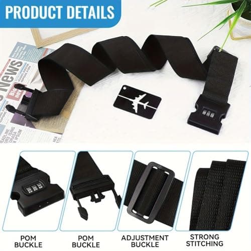 4Pcs Luggage Straps with 3‑Digit Coded Lock, Adjustable Suitcase Belts — view 4