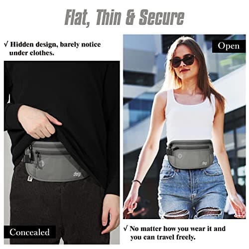 MoKo Secure Money Belt for Travel, RFID Block Undercover Hidden Travel Wallet for Men & Women, Grey — view 3