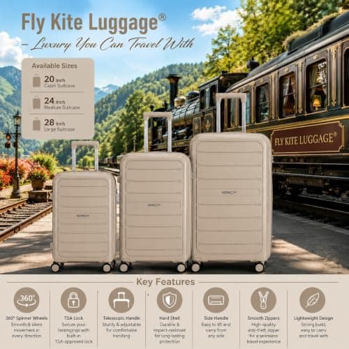 Fly Kite Luggage 24 Inch Medium Suitcase 100% Polypropylene Hard Shell with Aluminium Trolley Handle, Real TSA Secure Lock 3 Digit, 360° Smooth Wheels Lightweight Suitcase|Khaki — view 6