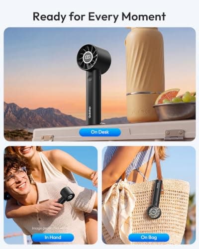 gaiatop Turbo Hand Held Fans with LED Torch Clasp Base, Portable Fans Mini Hand Fan, Travel Essentials Small Handheld Rechargeable Desk Fan for Home Office Outdoor Camp, Gifts for Women Men, Black — view 6